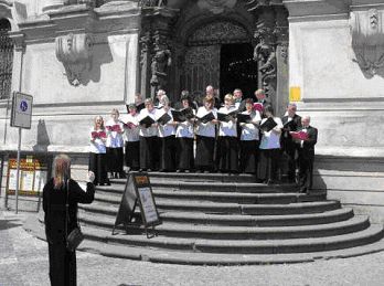 Choir singing on steps